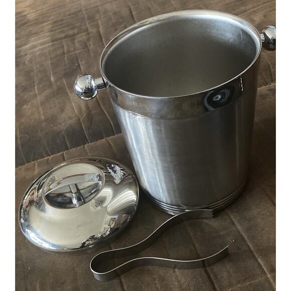 Vintage COPCO Chrome Stainless Silver Retro MCM Ice Bucket, Tongs, Lid Chiller - Picture 1 of 7